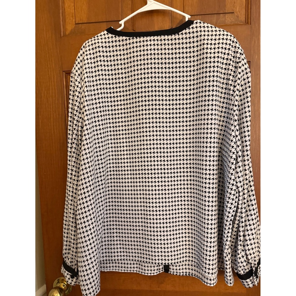 Maggie Barnes Houndstooth Bow Blouse Womens Size 28 Button-Down Holiday Office - Picture 3 of 13